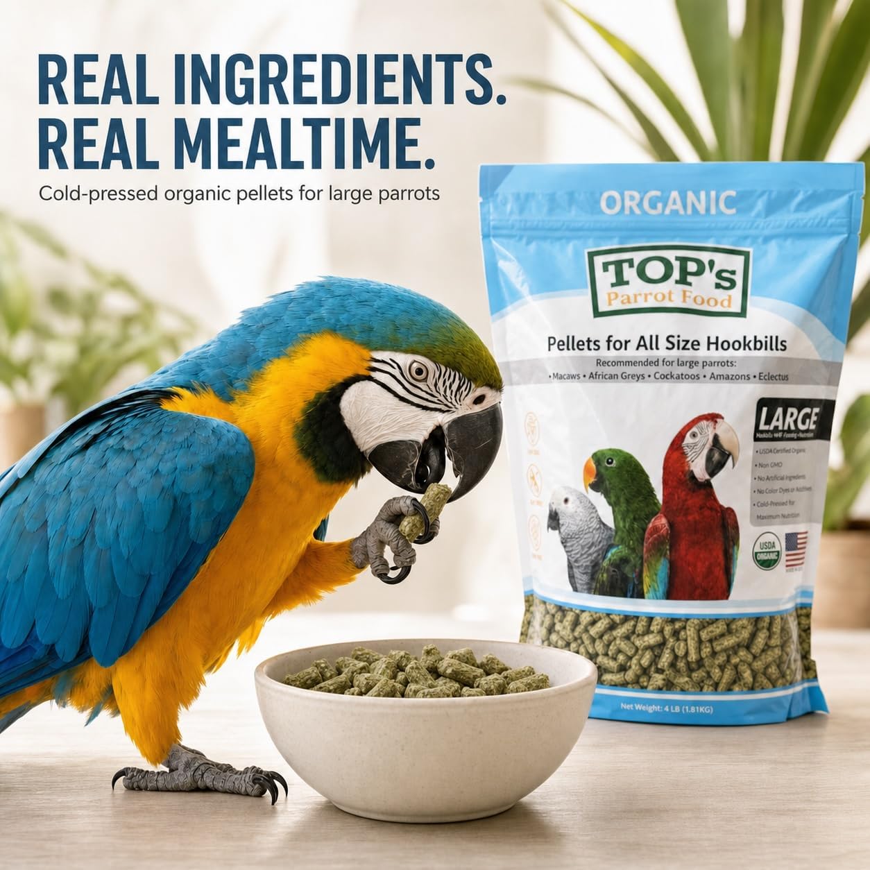 TOP's Parrot Food conserve naturellement avec romarin et zestes visibles