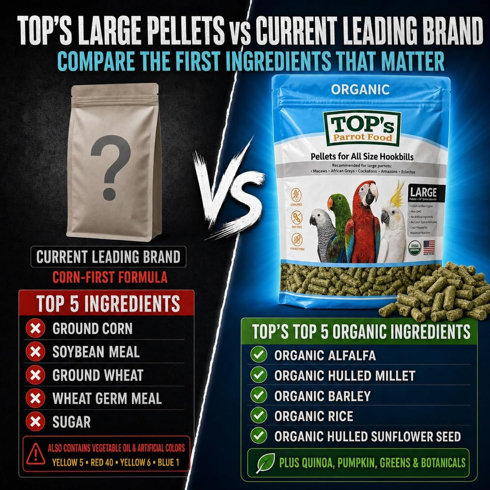 TOP's Parrot Food étiquette certification USDA Organic visible