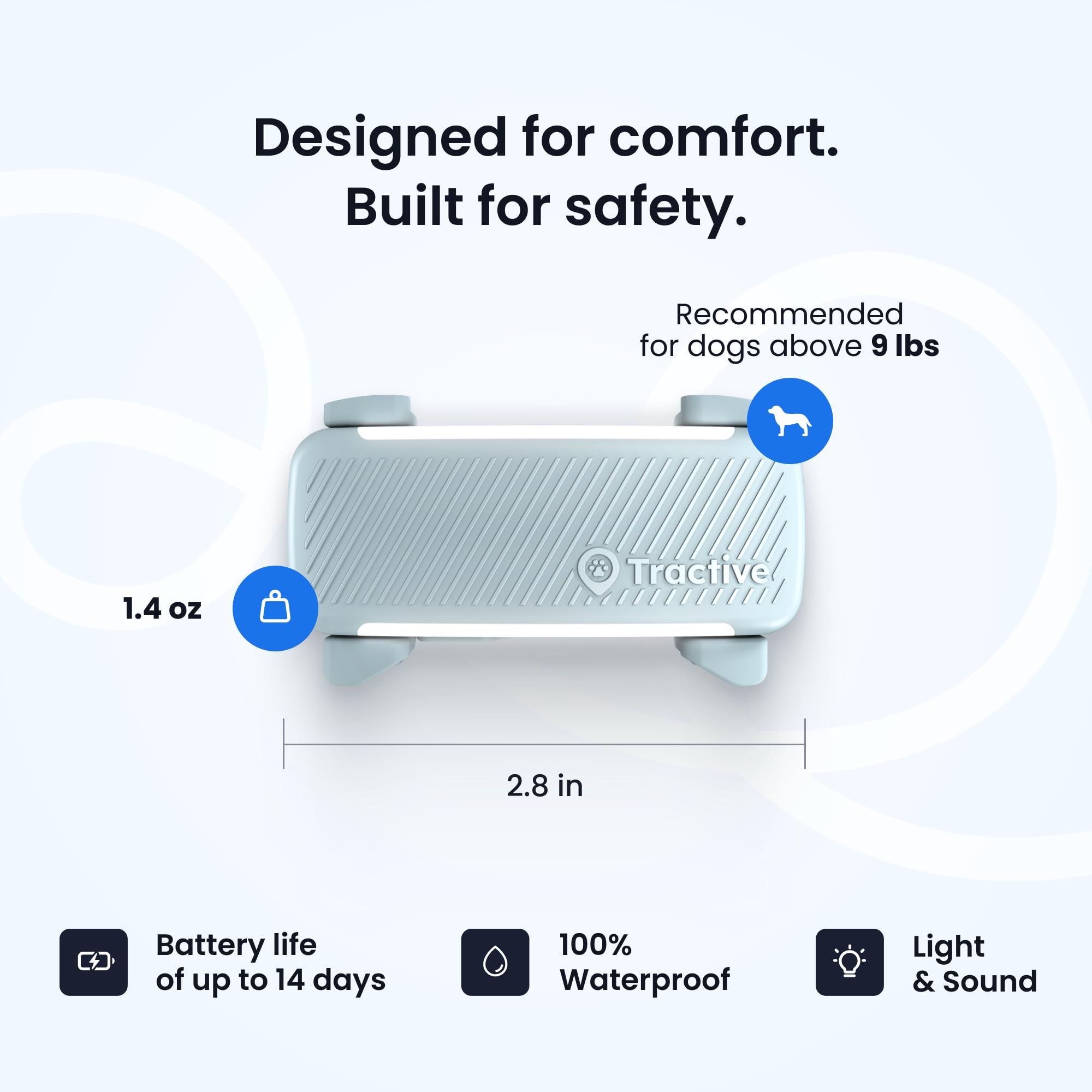 Tractive comparaison taille avec patte illustre légèreté adaptée aux petits chiens
