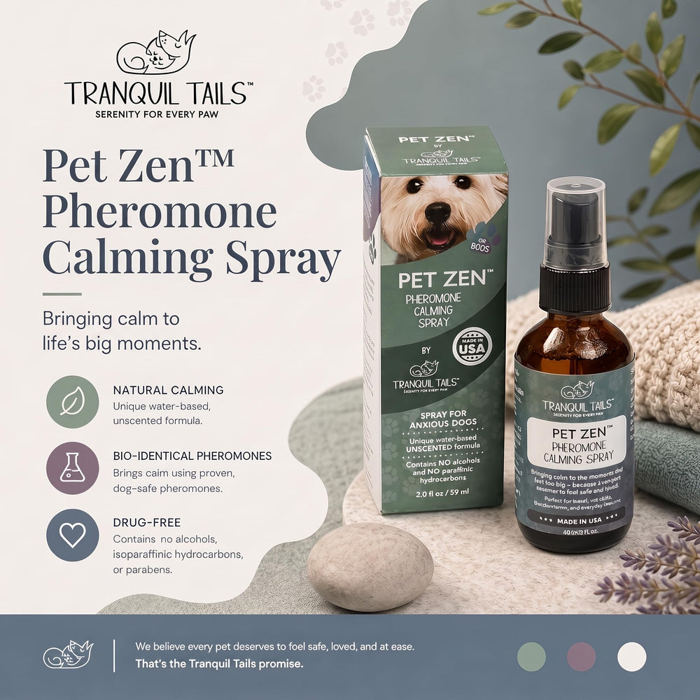 Tranquil Tails flacon dans trousse de voyage pour calmer en déplacement