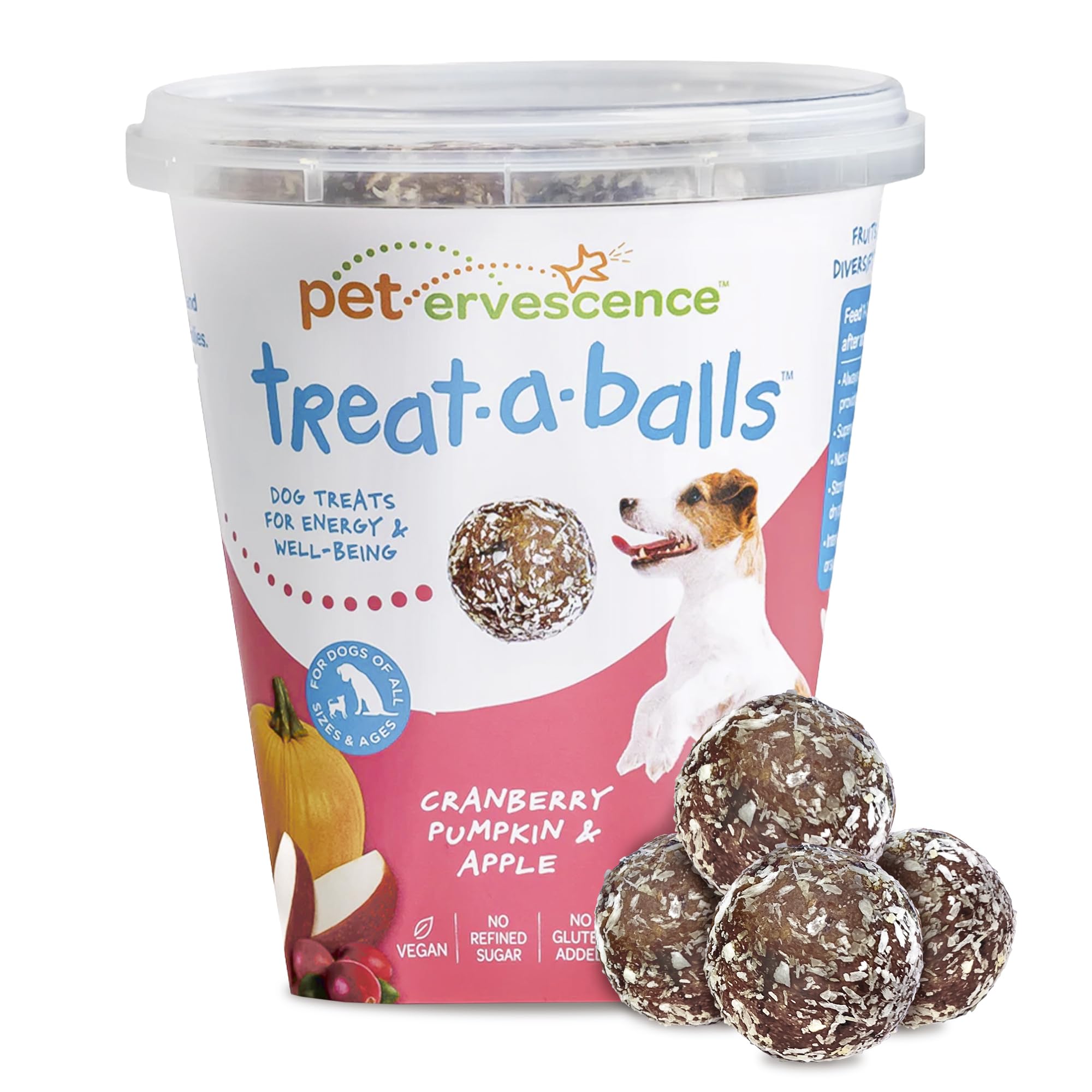 TREAT-A-BALLS emballage avant montrant l'étiquette et bénéfice nutritionnel