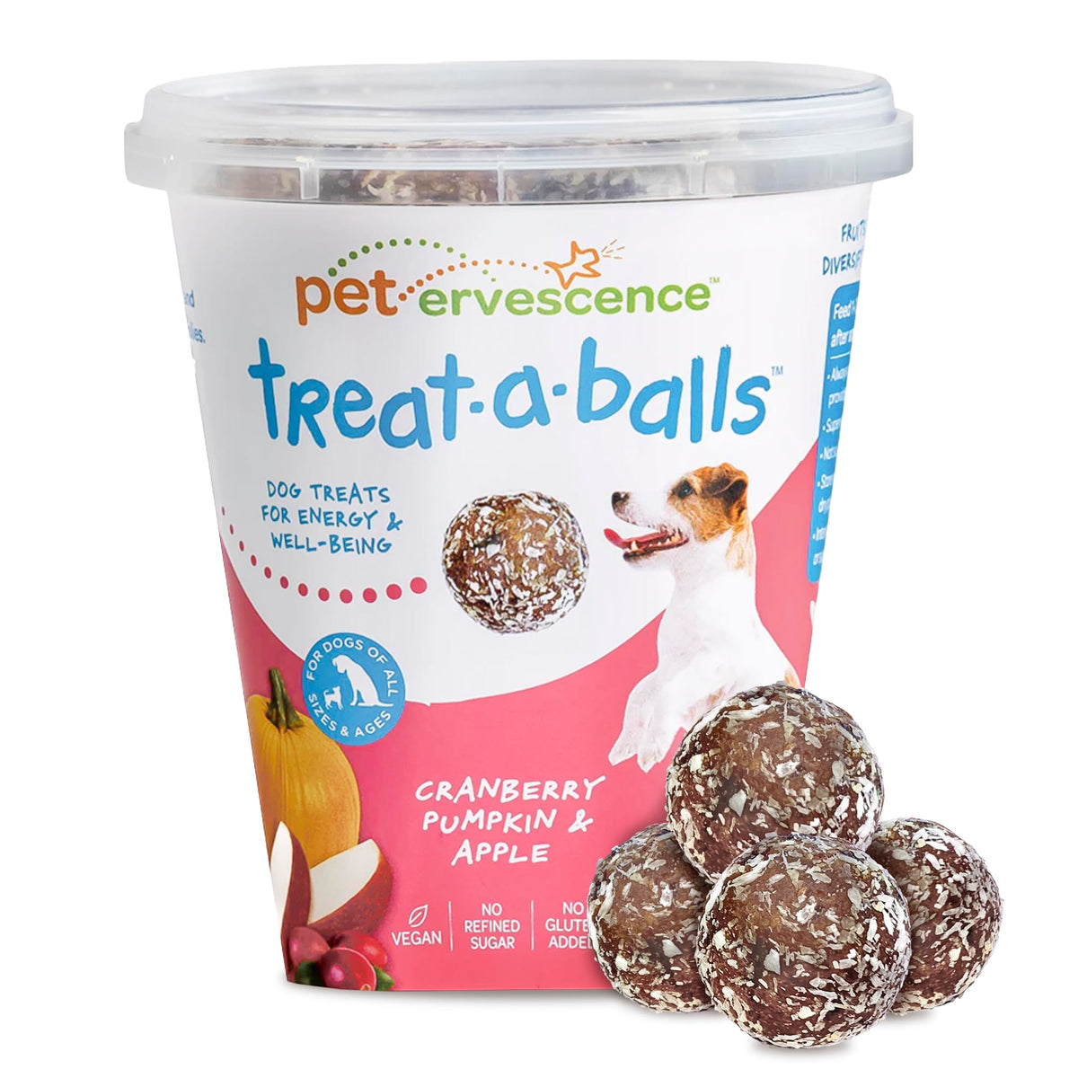 TREAT-A-BALLS emballage avant montrant l'étiquette et bénéfice nutritionnel