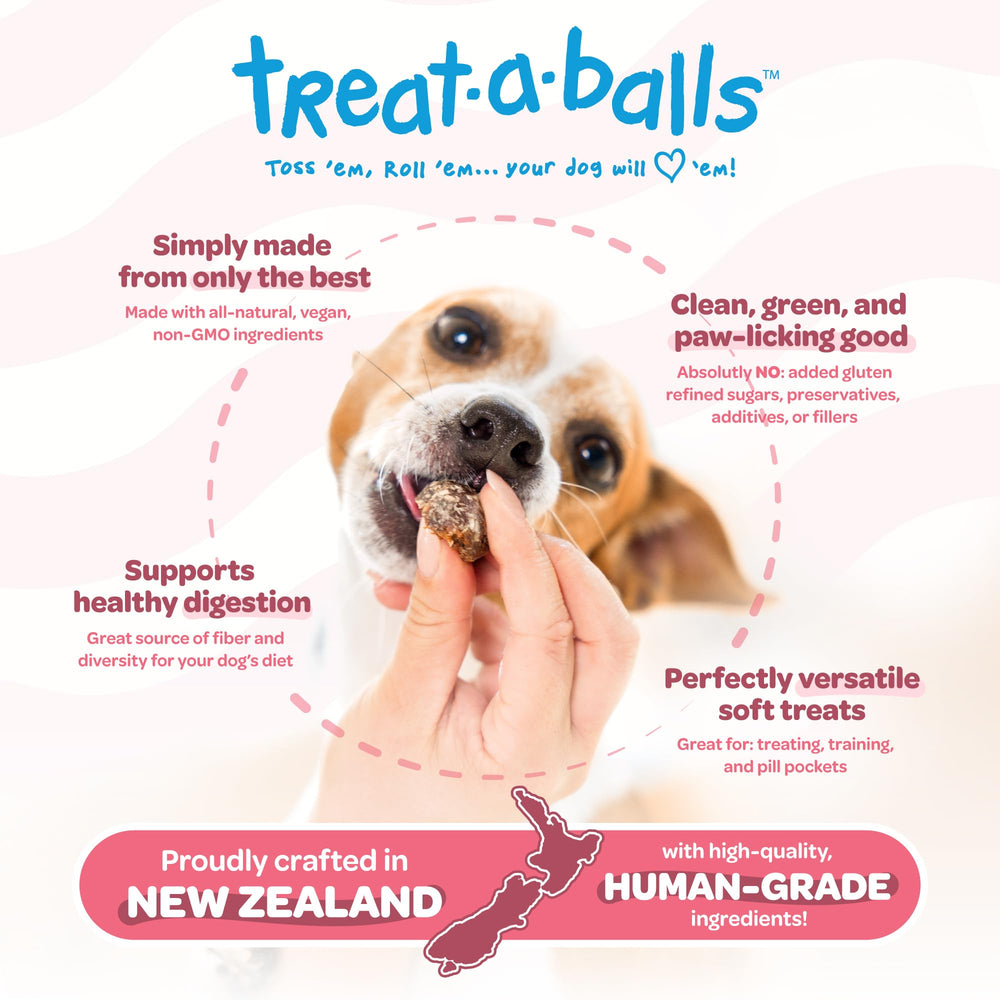TREAT-A-BALLS gros plan de la texture molle indiquant facilité de mastication