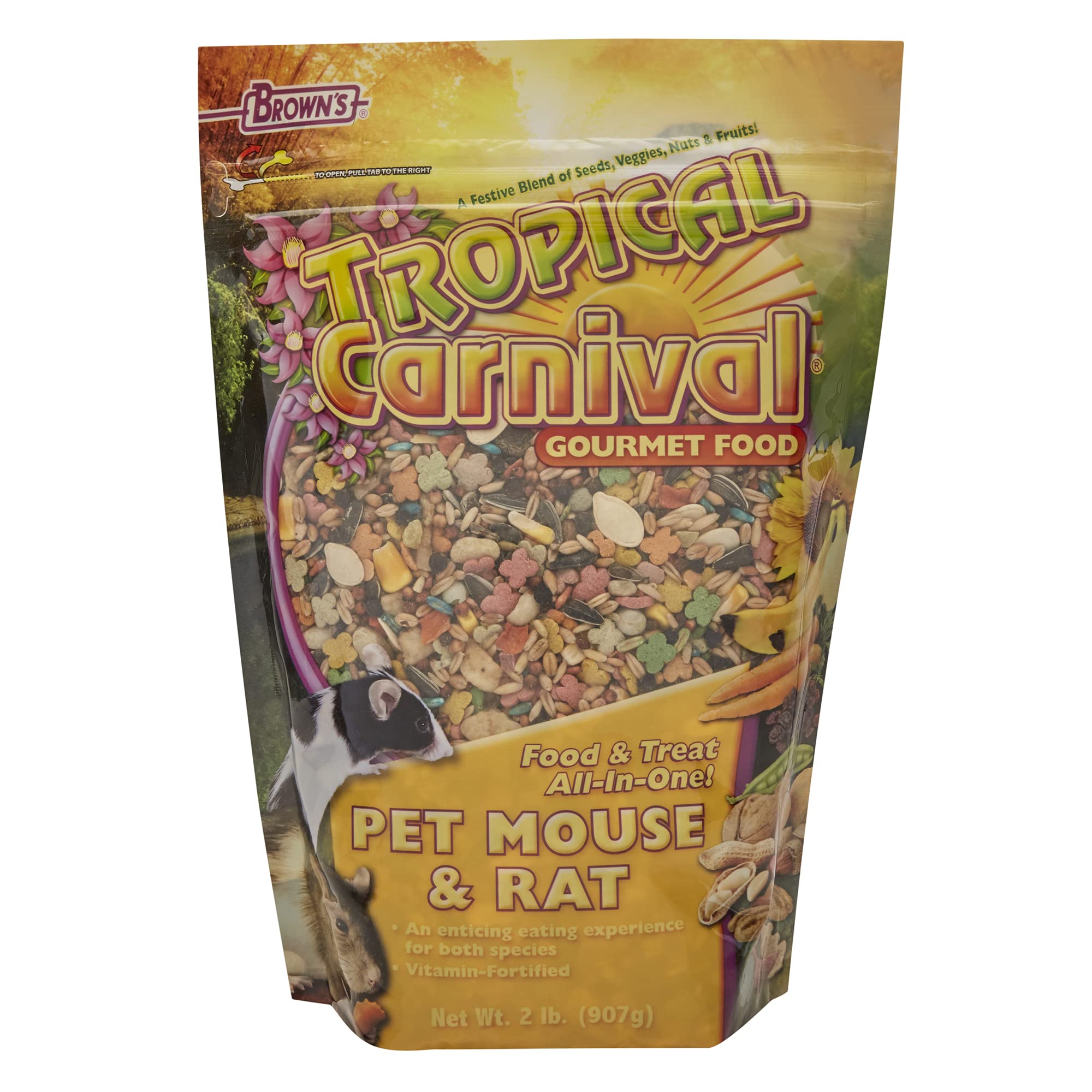 Tropical Carnival F.M. Brown's emballage avant montrant la formule enrichie et les bénéfices