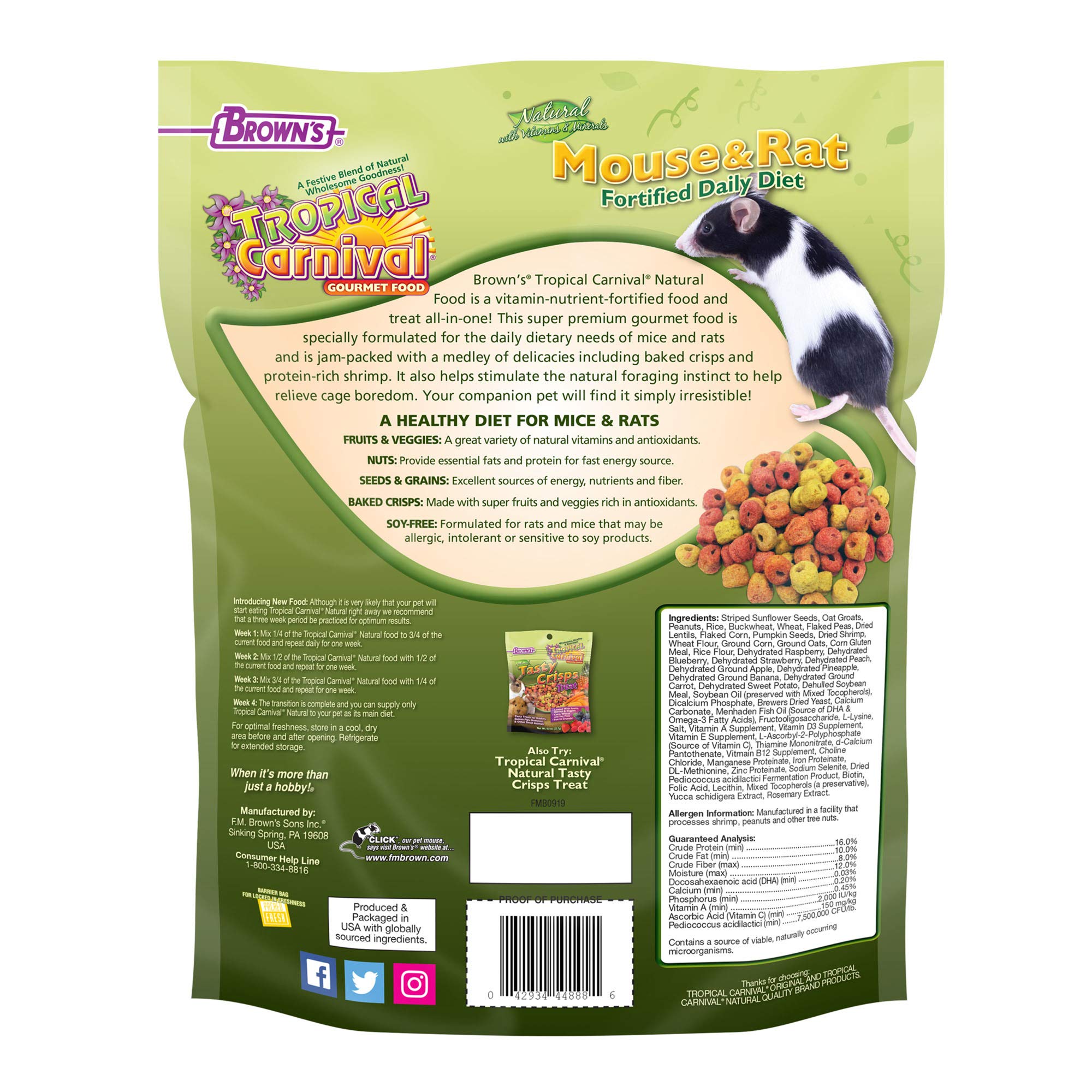 Tropical Carnival F.M. Brown's aliment en gamelle avec souris appréciant la recette protéinée