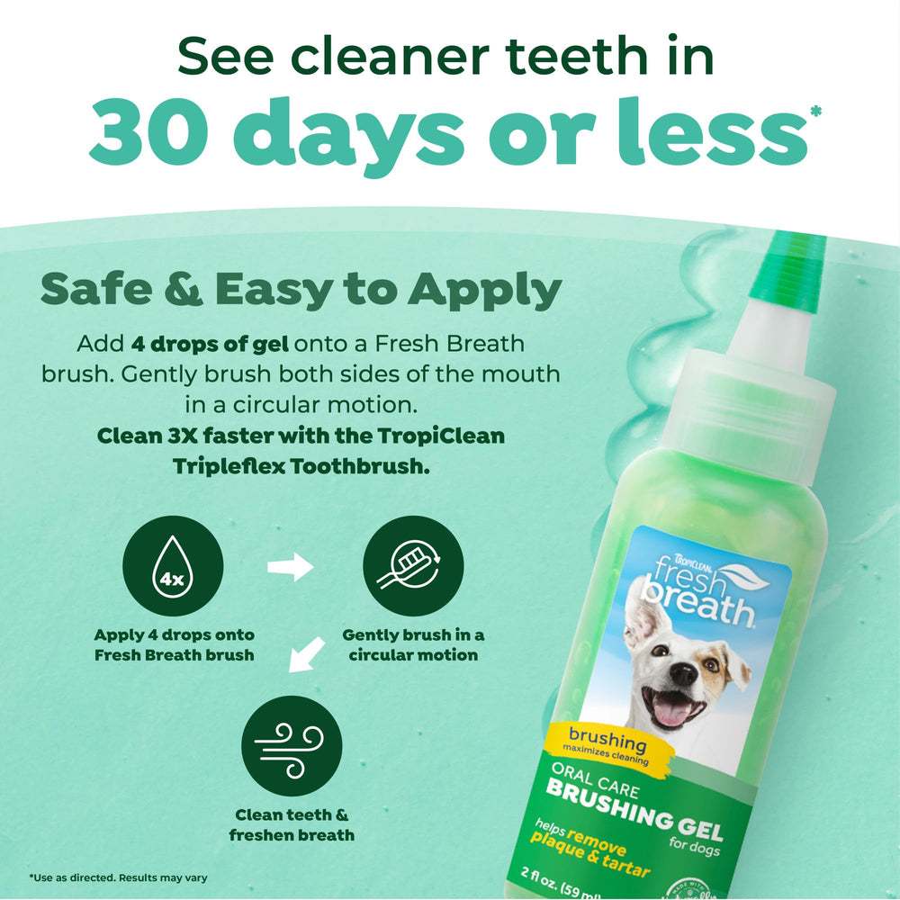 TropiClean gel appliqué sur brosse pour nettoyage efficace des dents