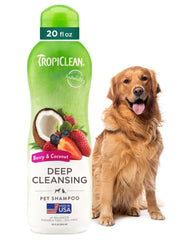 TropiClean flacon avant baie et noix de coco montrant l'emballage et bénéfice parfumé