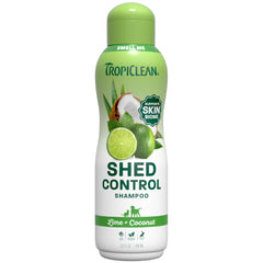 TropiClean flacon avant lime & coconut montrant taille et bénéfice nettoyage