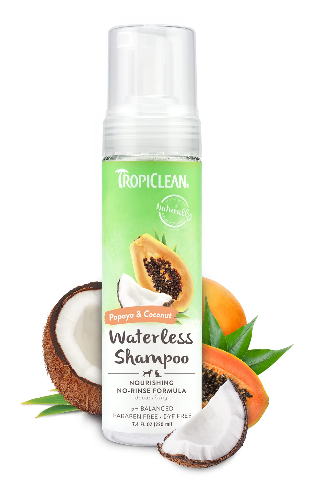 TropiClean flacon face papaya & coconut montrant l'emballage et facilité d'utilisation