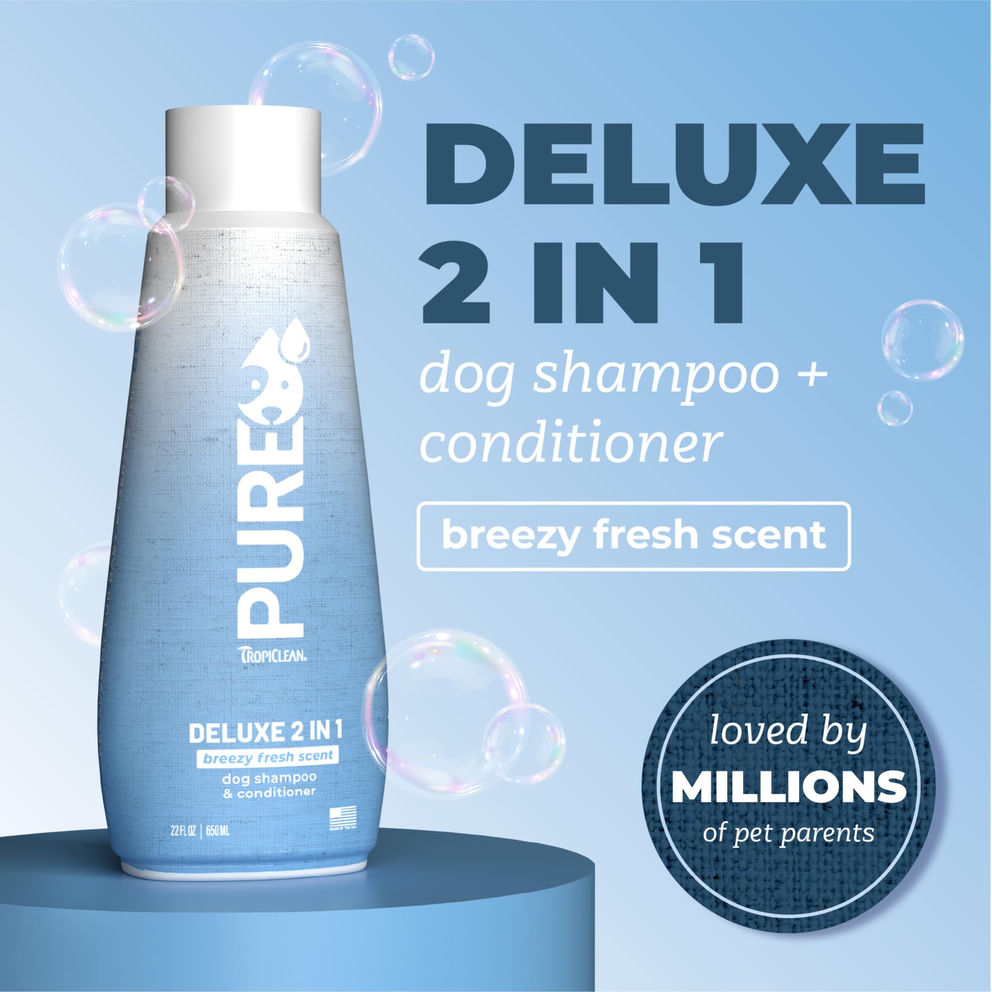 TropiClean flacon ouvert mousse riche illustrant nettoyage efficace