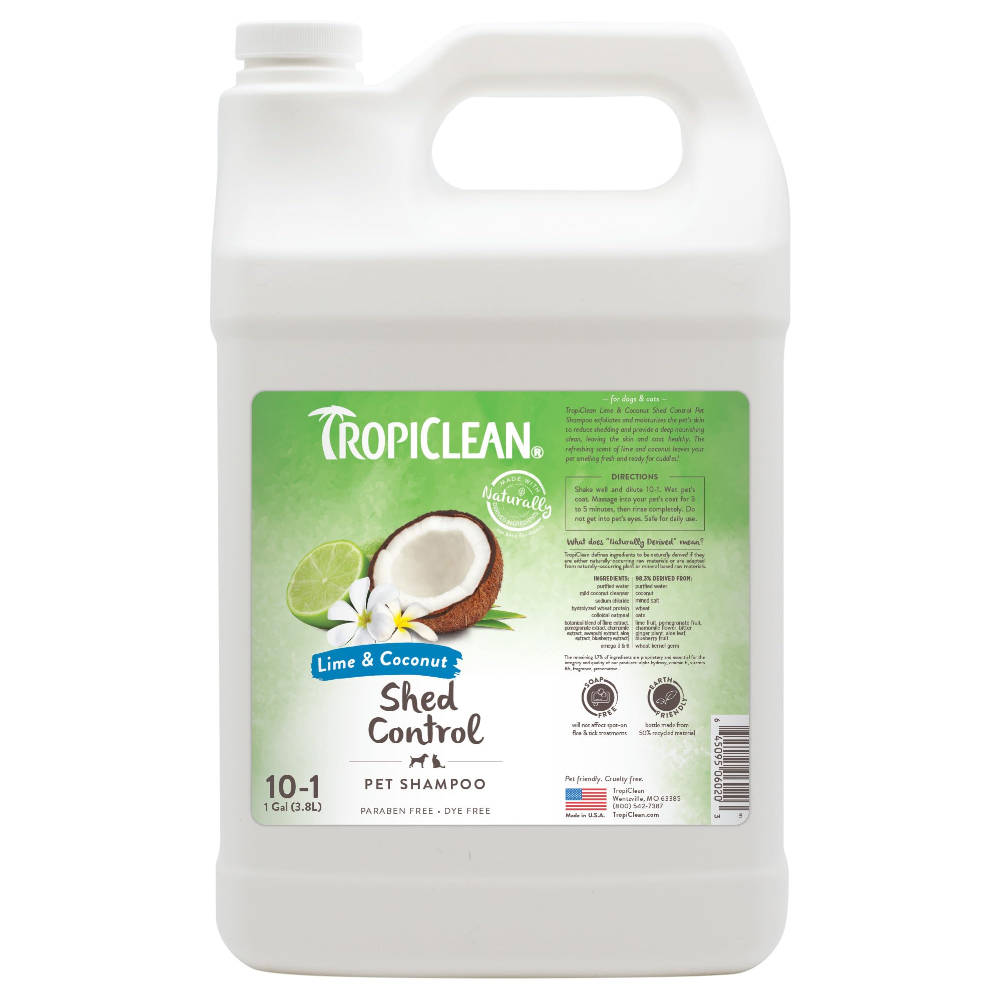 TropiClean gallon face montrant le flacon et le volume pour économies