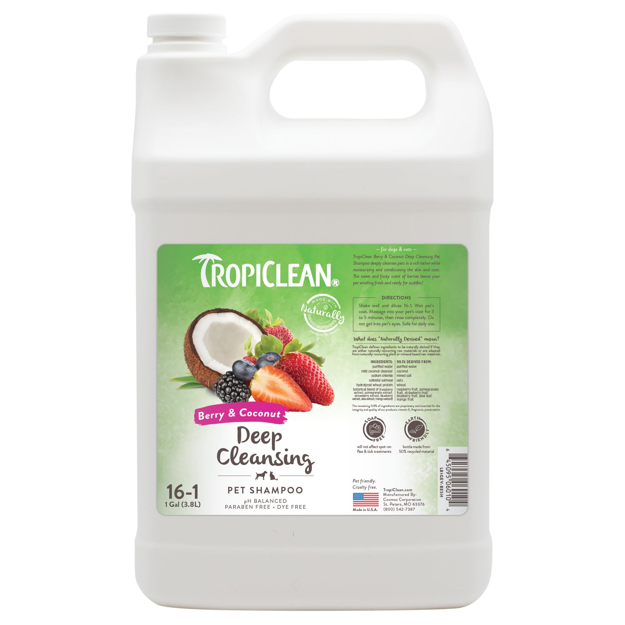 TropiClean bouteille gallon face avant montrant format économique et usage