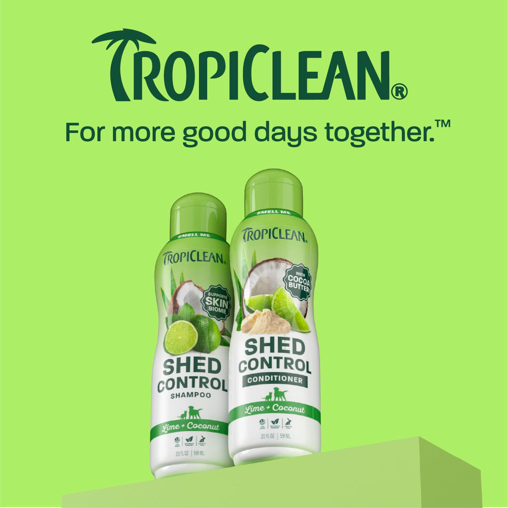 TropiClean lime et coconut ingrédients illustrant parfum tropical durable
