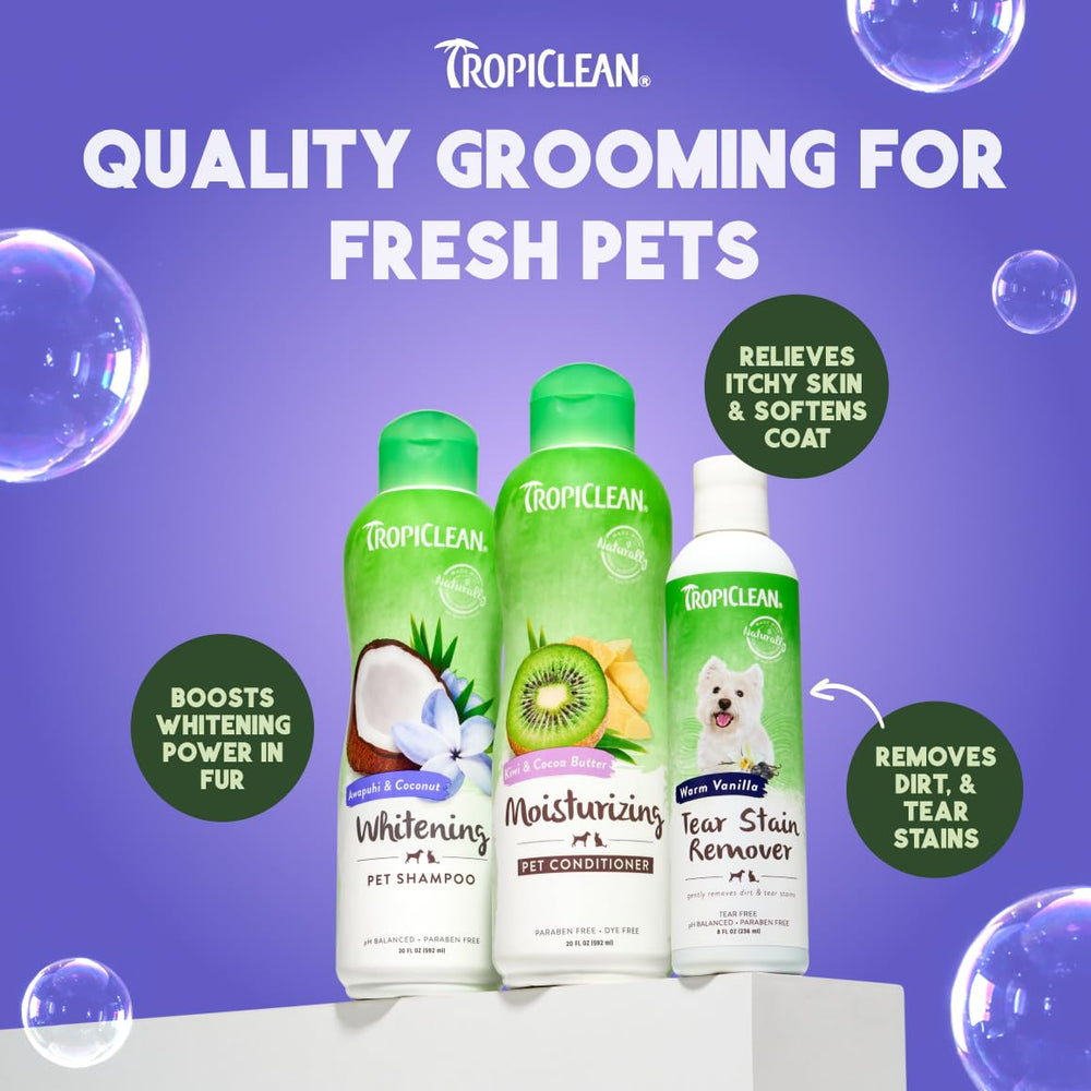 TropiClean en contexte salle de bain lifestyle montrant routine de toilettage
