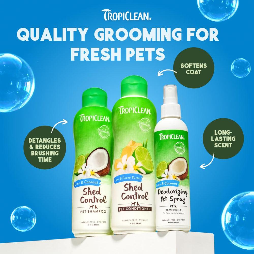 TropiClean mise en scène lifestyle montrant chien propre et maison sans poils
