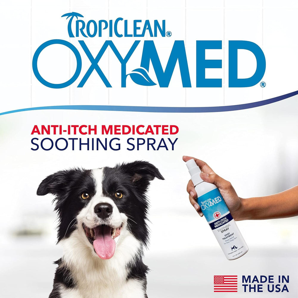 TropiClean zoom sur texture du spray montrant absorption et douceur