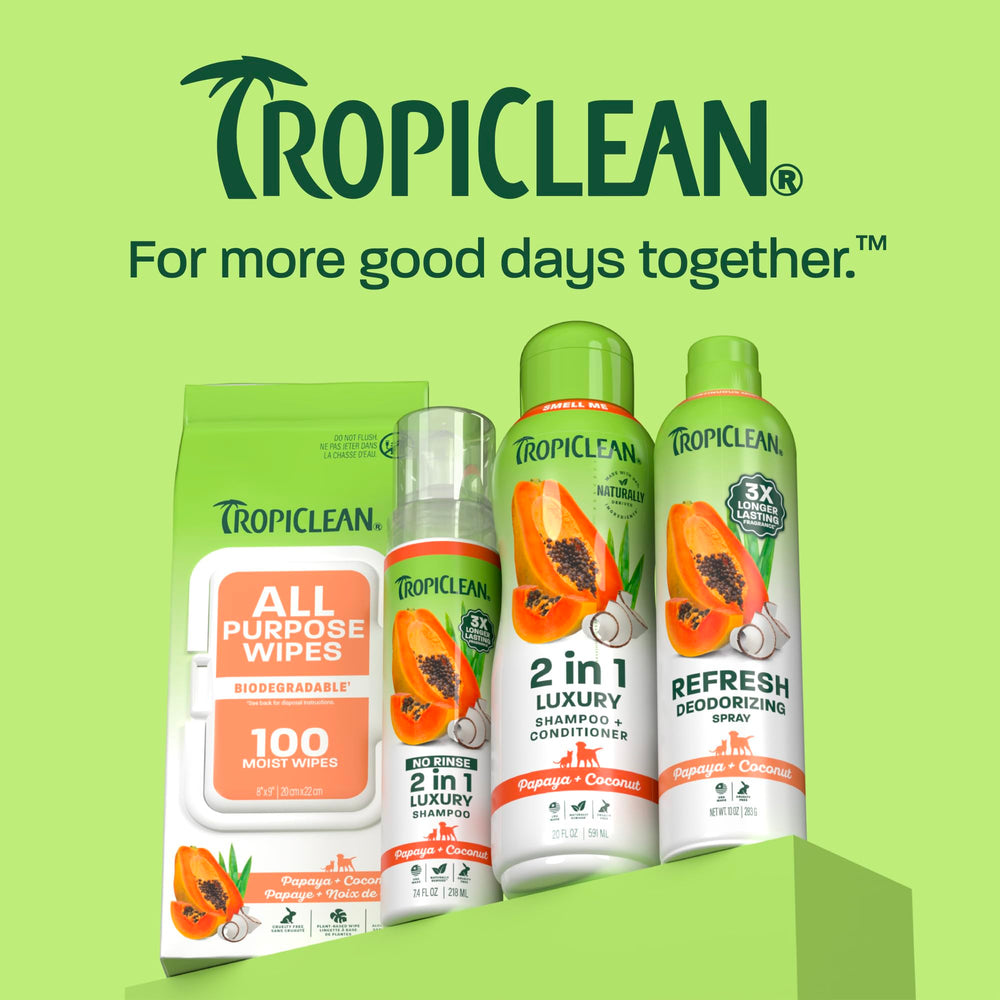 TropiClean étiquette détaillée précisant ingrédients et conformité, inspire confiance