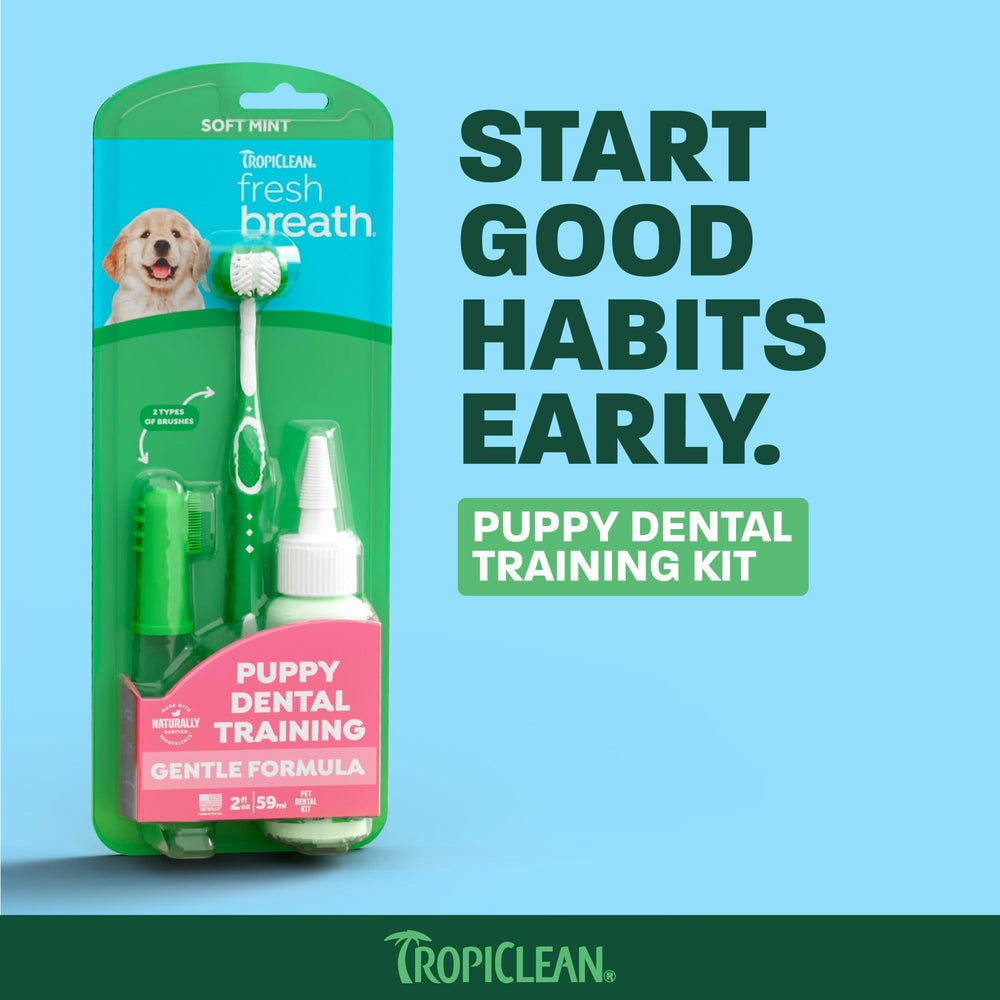 TropiClean pâte dentifrice chiot gros plan goût attractif pour accepter le brossage