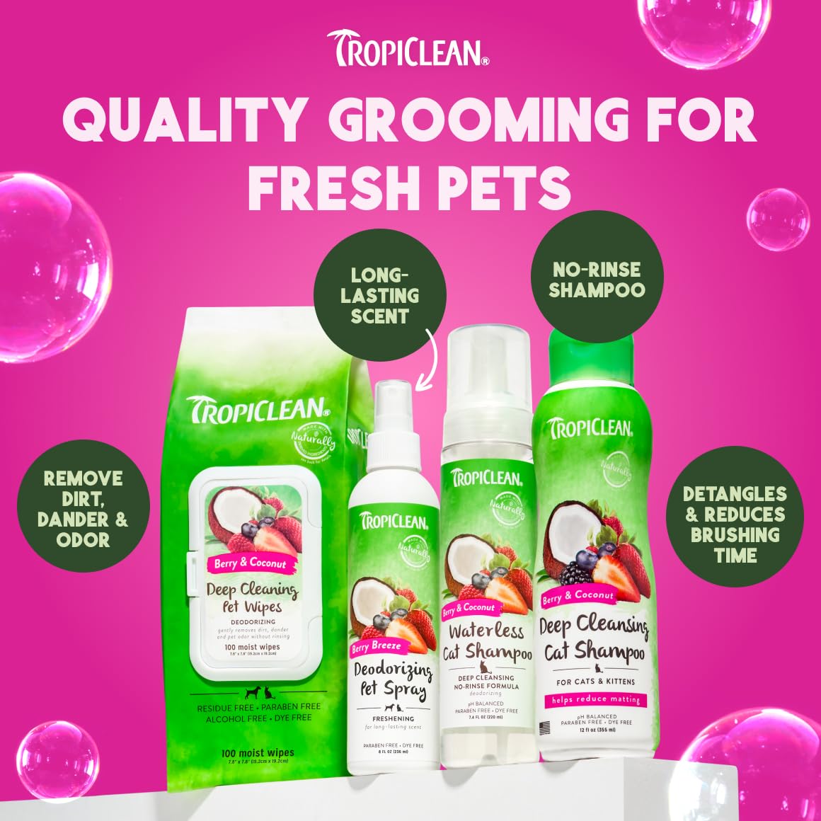 TropiClean pelage après lavage illustrant douceur et parfum durable