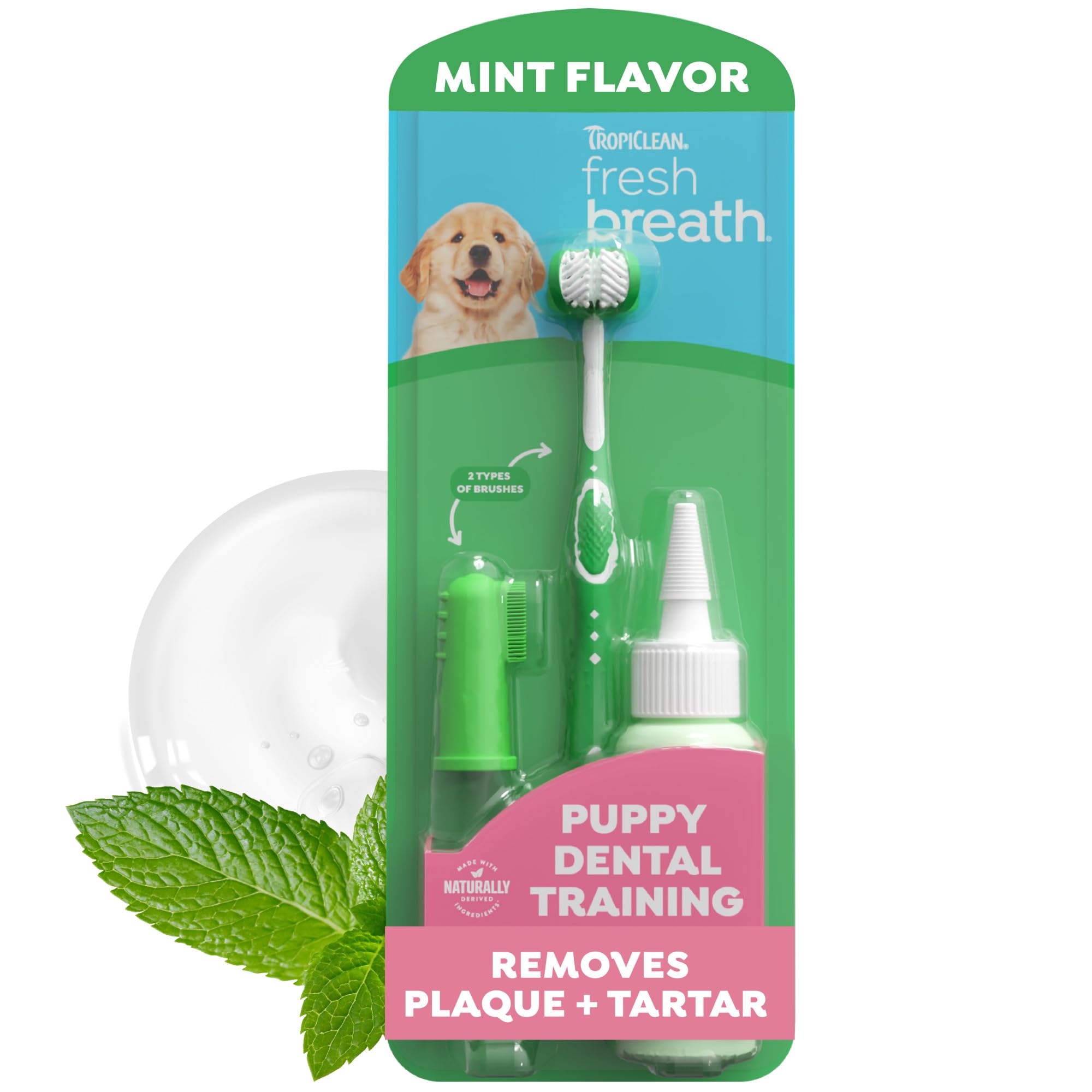 TropiClean packaging pour chiot montrant le kit et bénéfice apprentissage facile