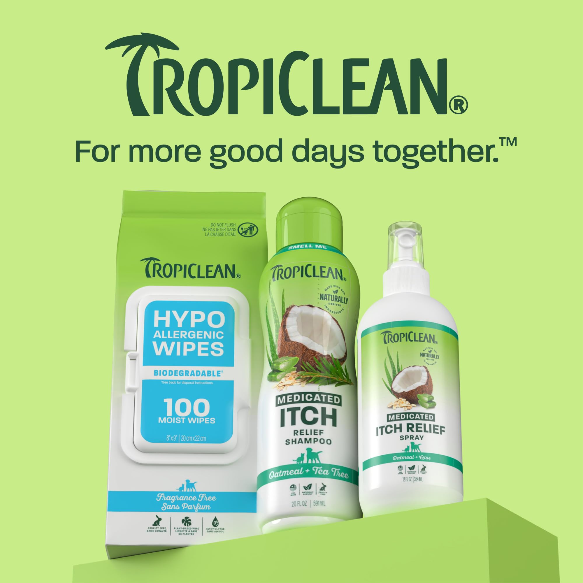 TropiClean chien détendu après application montrant réduction de grattage visible