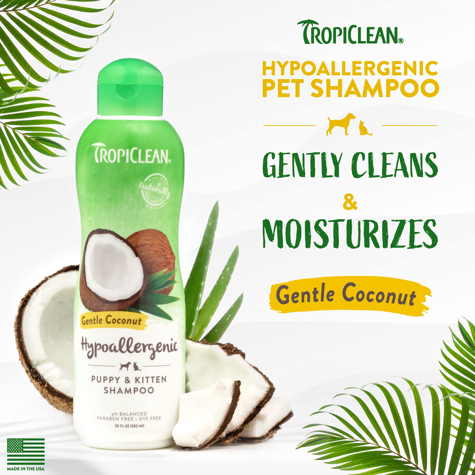 TropiClean mousse crémeuse illustrant nettoyage doux et rinçage facile