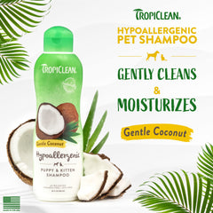 TropiClean mousse crémeuse illustrant nettoyage doux et rinçage facile
