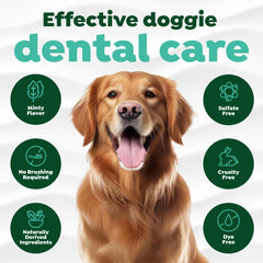TropiClean gel utilisé avec doigt brosse sur chien pour confort