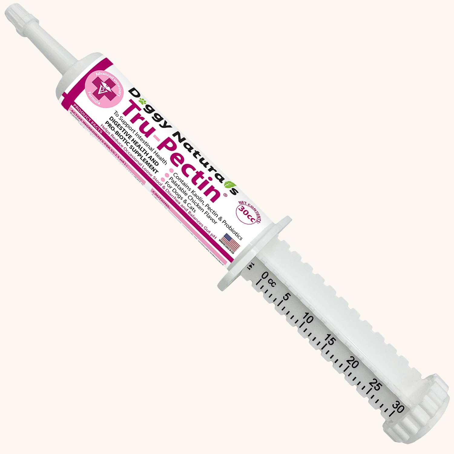 Pet Health Pharma Tru-Pectin emballage avant montrant format 30cc et avantages