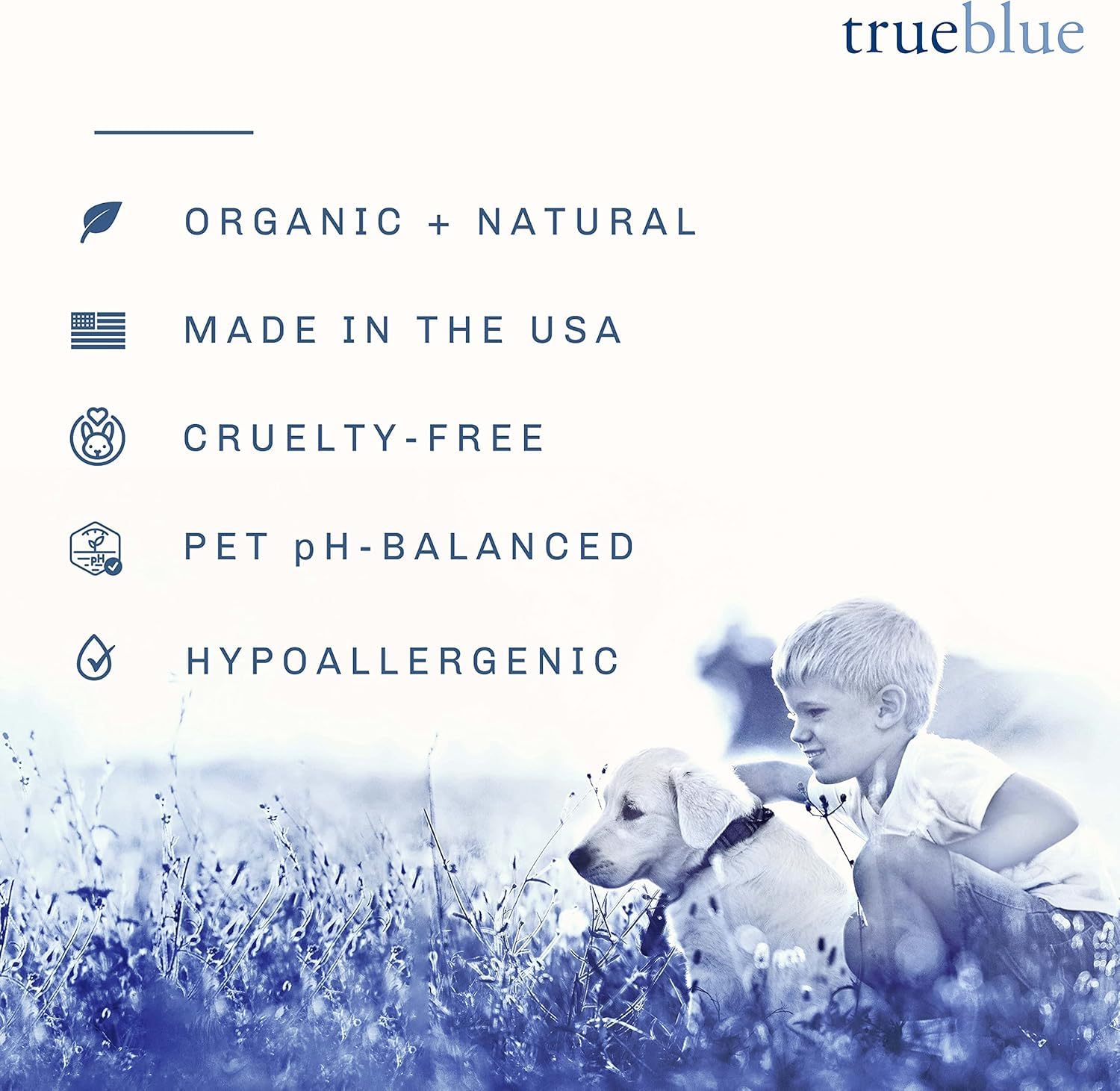 TrueBlue flacon à côté d’une main pour comparaison de taille pratique