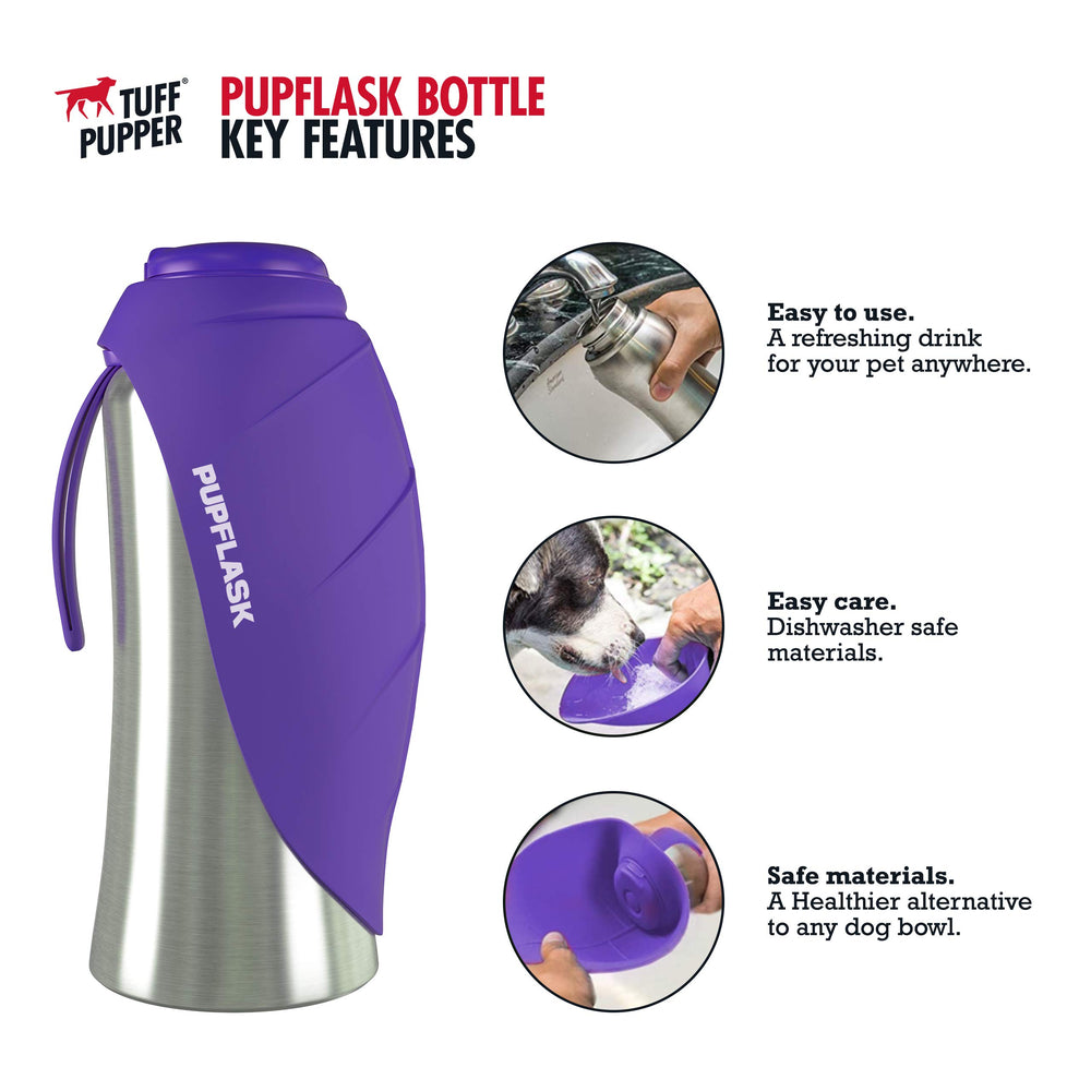 Tuff Pupper PupFlask bol déployé pendant qu'un chien boit, assurant un accès rapide et sans gaspillage