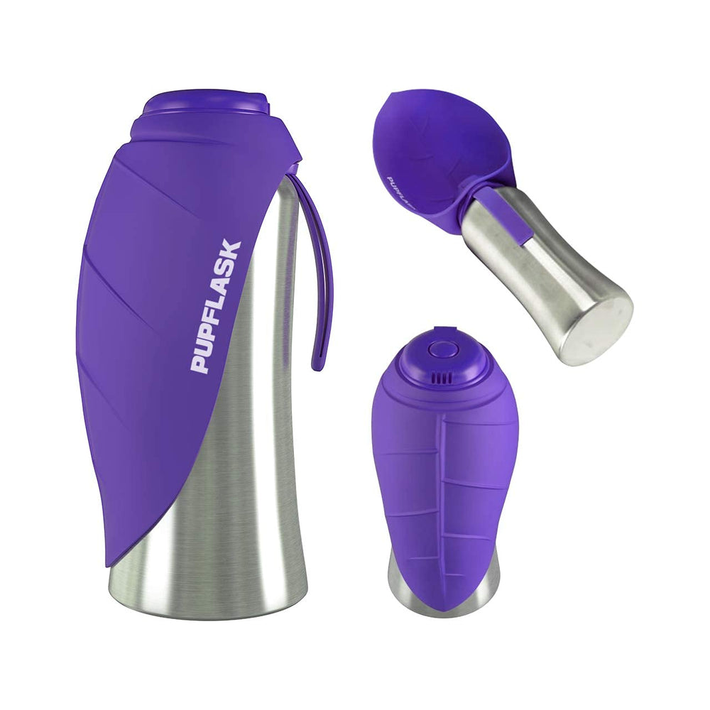 Tuff Pupper PupFlask emballage et étiquette montrant les informations produit et matériaux sûrs