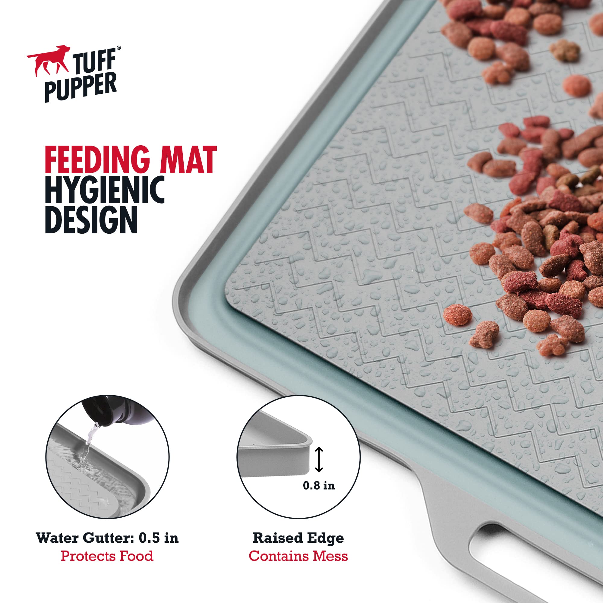 Tuff Pupper tapis en usage avec deux gamelles pour repas sans dégâts