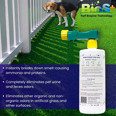 TurFresh spray appliqué sur gazon synthétique élimine odeurs sans abîmer surface bénéfice nettoyage efficace