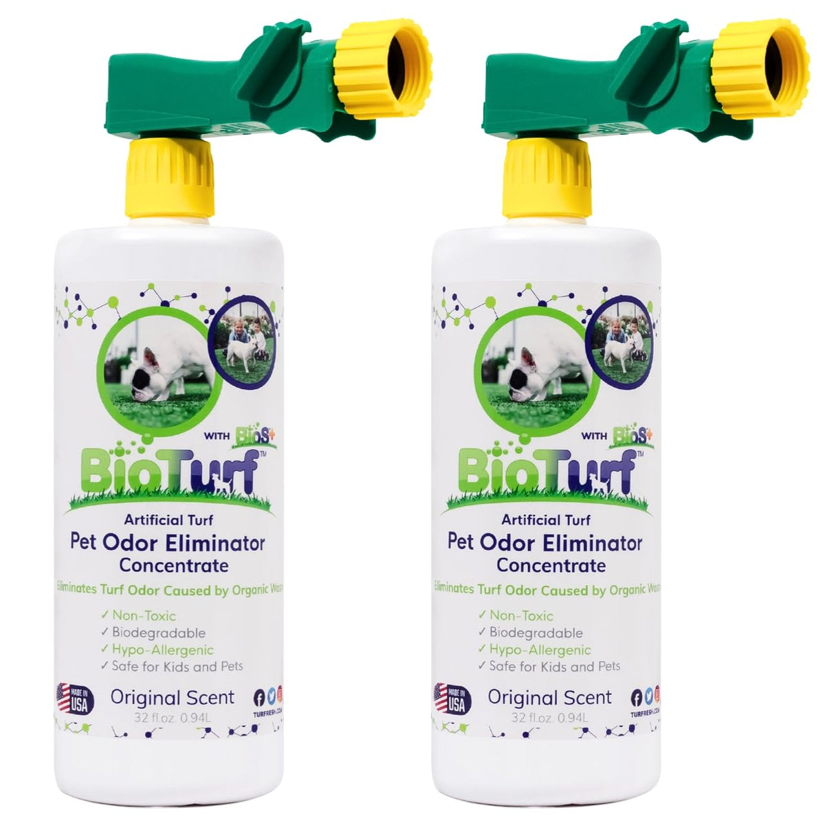 TurFresh bouteille BioTurf BioS+ face avec pack deux bouteilles bénéfice neutralise odeurs