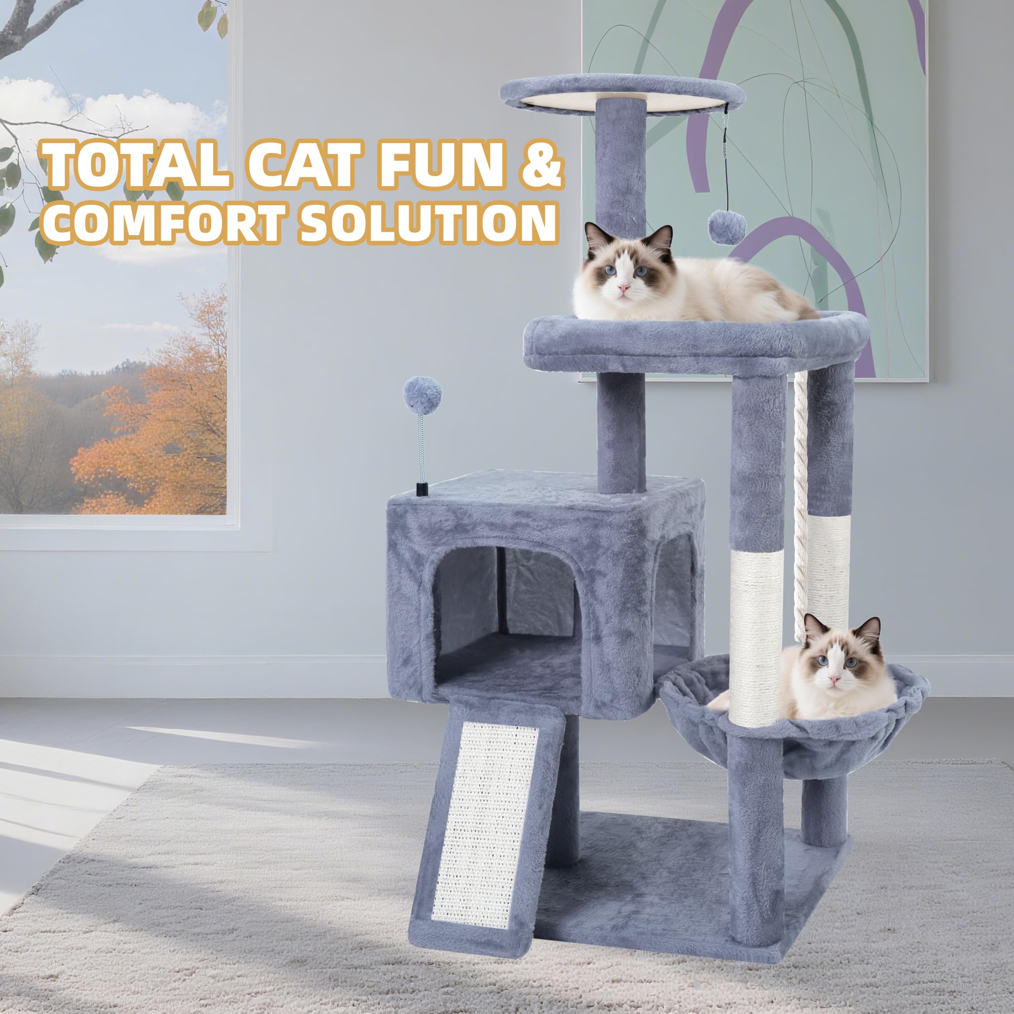 TWDEPART arbre à chat installé près fenêtre créant coin cosy