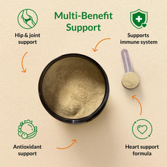 ULTIMATE PET NUTRITION pot ouvert montrant la texture poudreuse bénéfice mélange facile