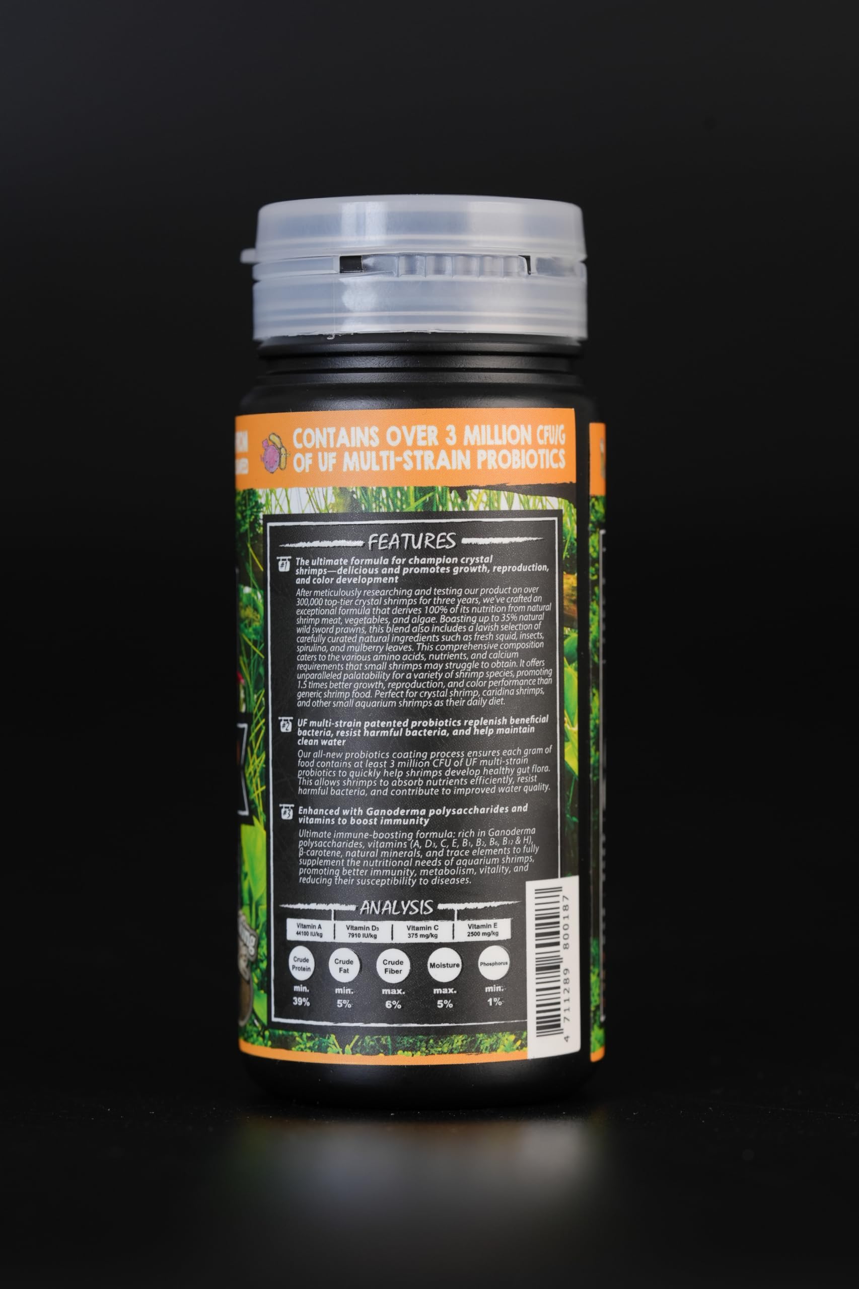 Ultra Fresh inserts naturels (seiche, spiruline) exposant ingrédients bruts de qualité