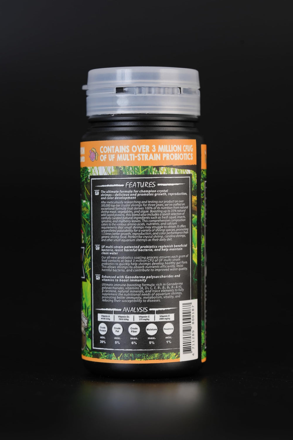 Ultra Fresh inserts naturels (seiche, spiruline) exposant ingrédients bruts de qualité