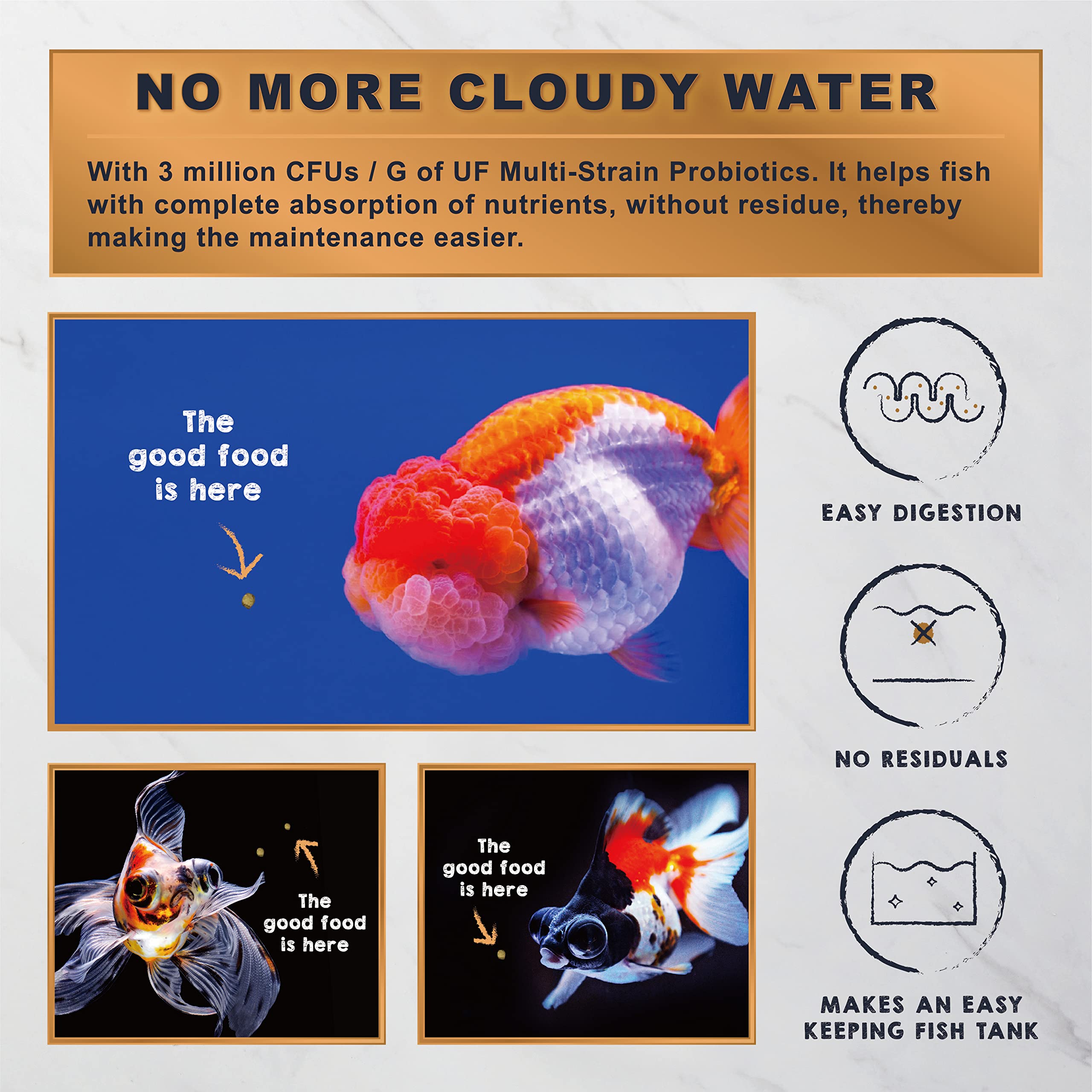 Ultra Fresh poisson mange granulés illustrant appétence et santé