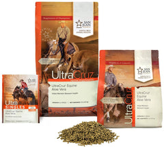 UltraCruz granulés en utilisation, cheval accepte la ration, simplifie administration