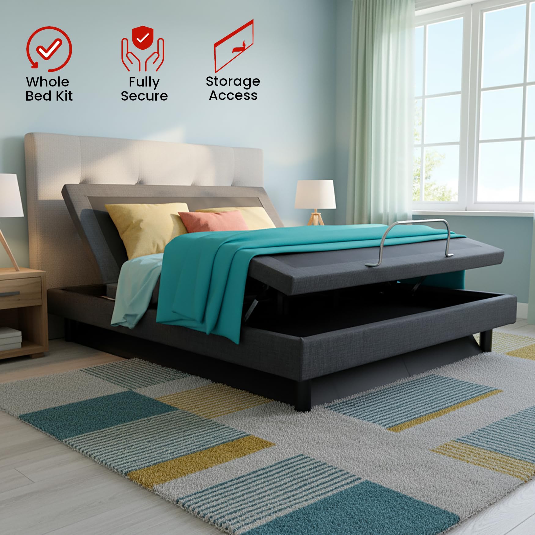 Under Bed Blocker finition noire matte discrète s'harmonisant chambre