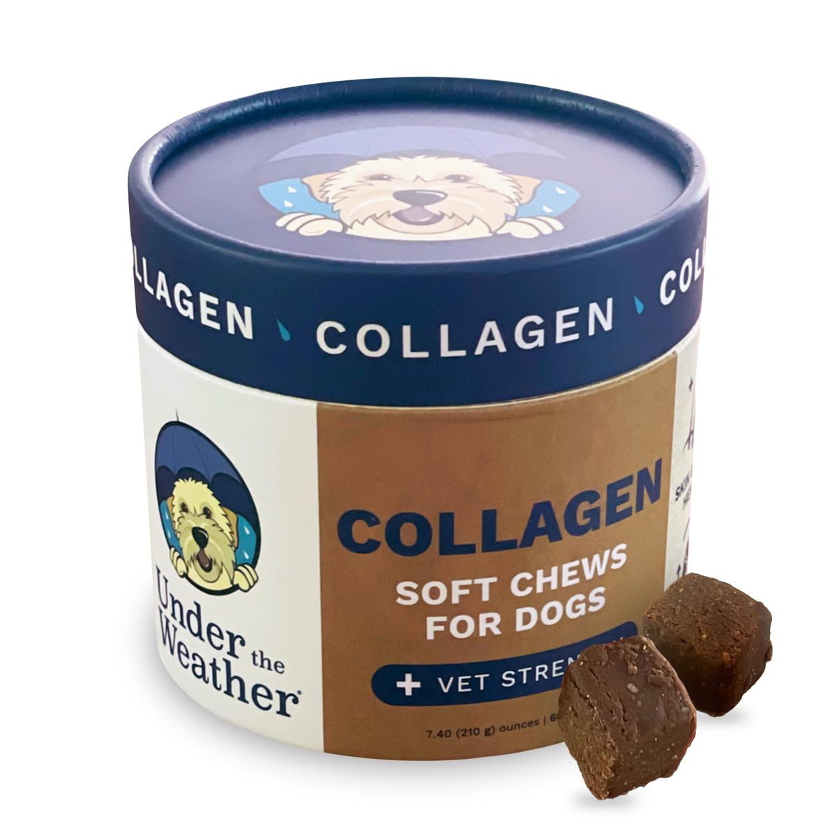 Under the Weather pot avant montrant 60 friandises, soutien articulations