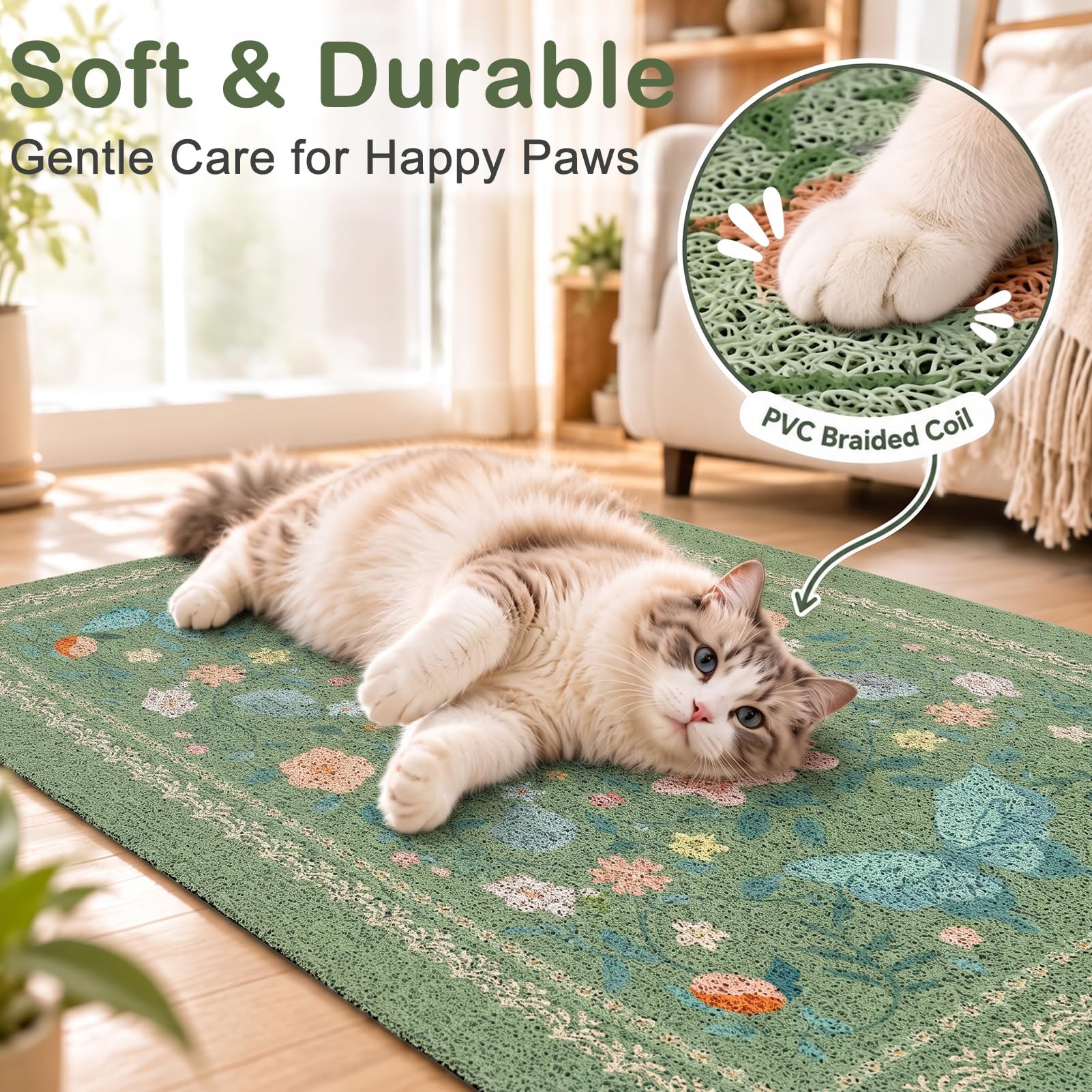 Unicorn Catcher tapis en usage avec chat, réduit dispersion des grains