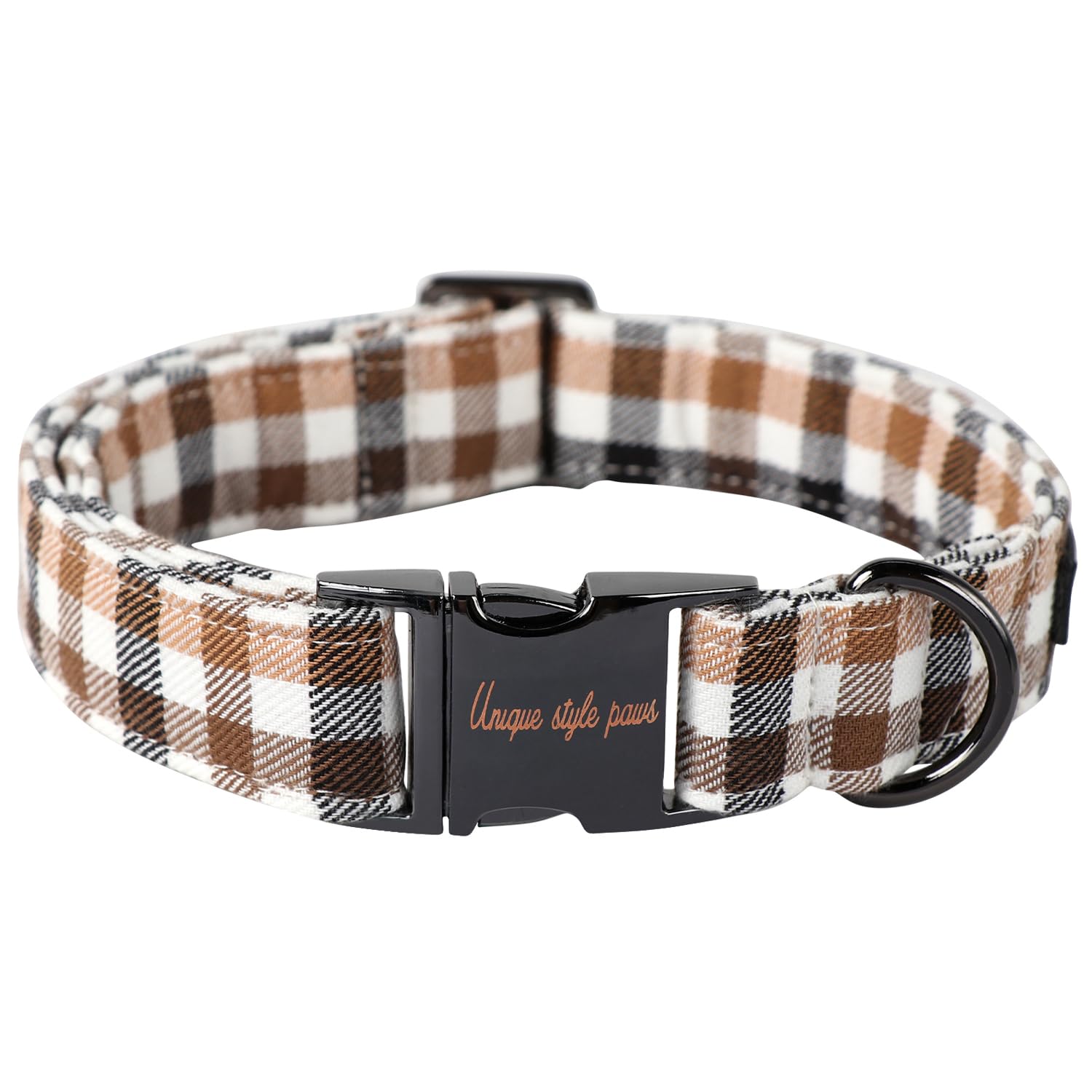 Unique style paws collier devant montrant motif carreaux et confort