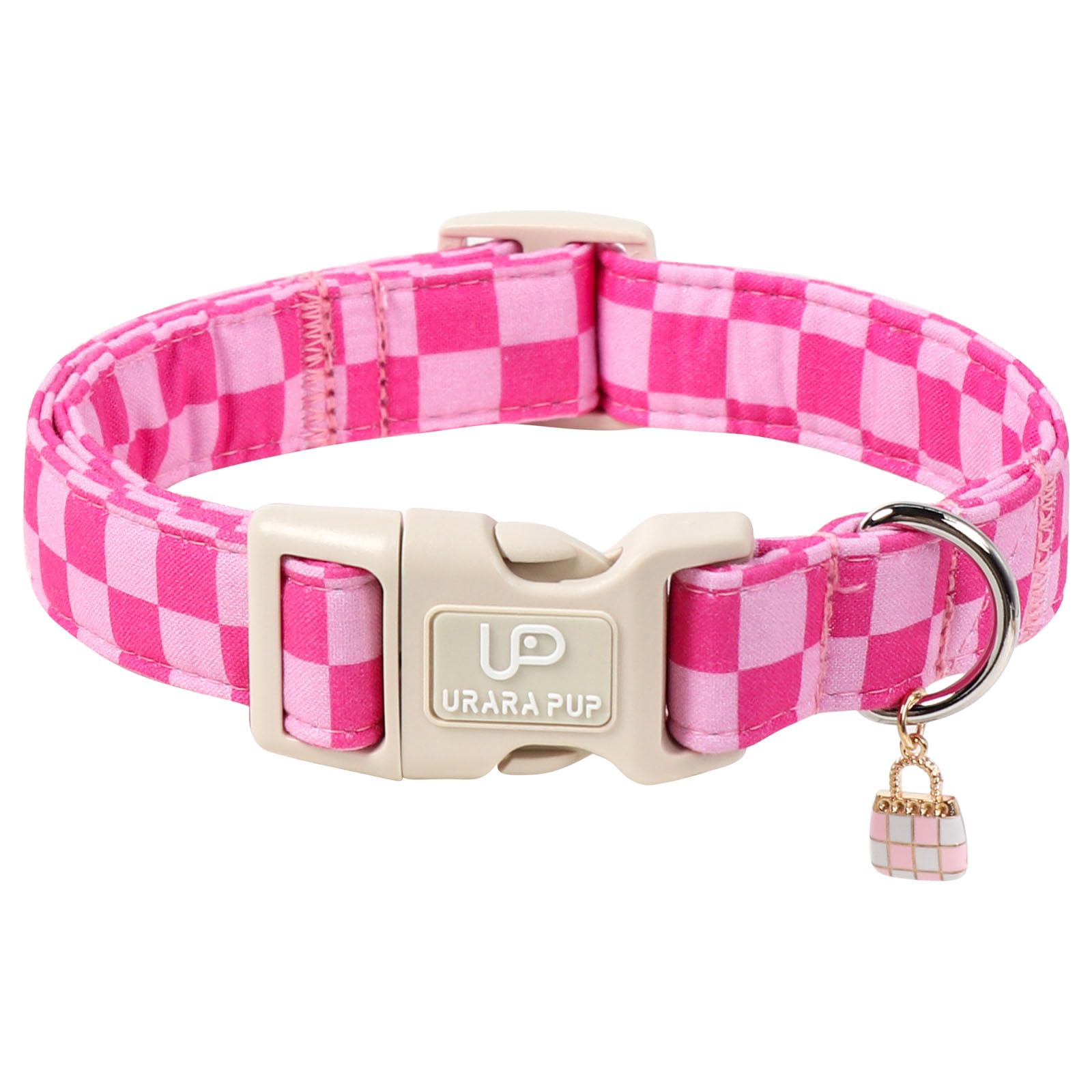 UP URARA PUP collier face rose à carreaux, look élégant et confortable