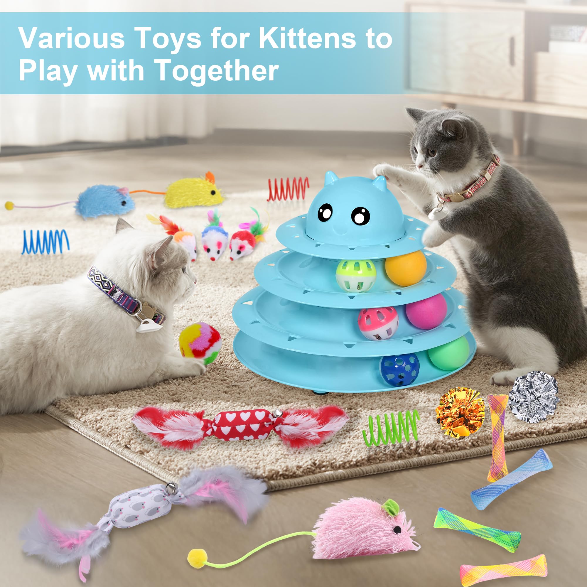 UPSKY balles colorées pour chat comparées en taille, favorisent la poursuite