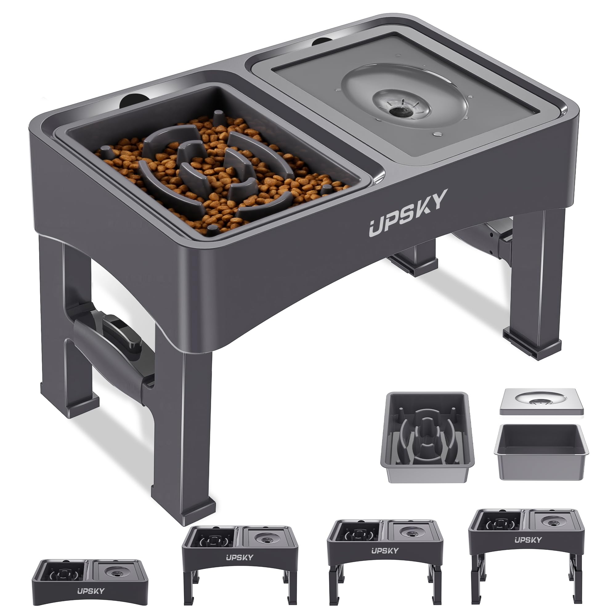 UPSKY vue de face du set 2-en-1 montrant gamelles et support, praticité