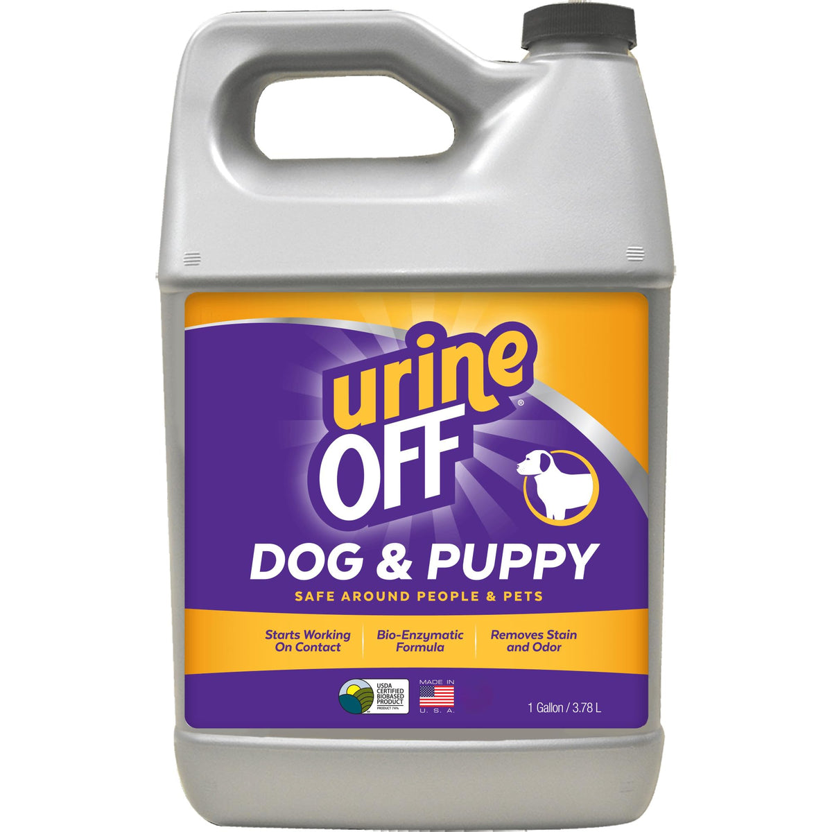 urineOFF bouteille 1 gal affichée, solution enzymatique efficace