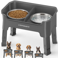 URPOWER vue de face du support surélevé avec deux bols inox, propreté améliorée